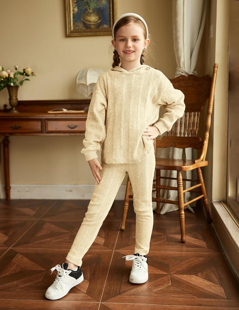 Arshiner Girl's Sweaters Set 2 Piece Outfits Rib-Knit Sweatsuits Cute Pullover Sweatshirt and Sweatpants Kids Tracksuits - Image 4